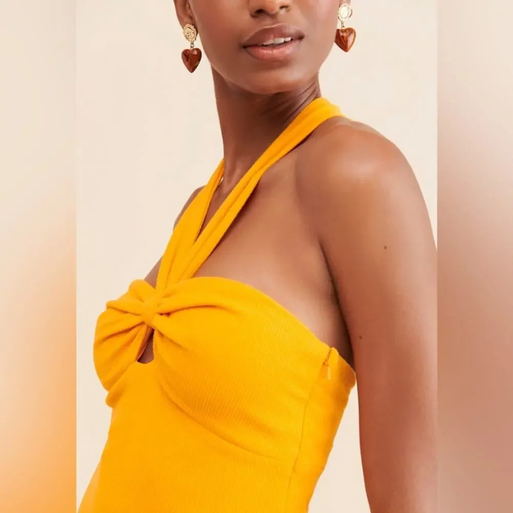 Saylor Women’s Jynx Fringe Halter Neck Mango Yellow Knit Midi Dress Sz S - Picture 8 of 13